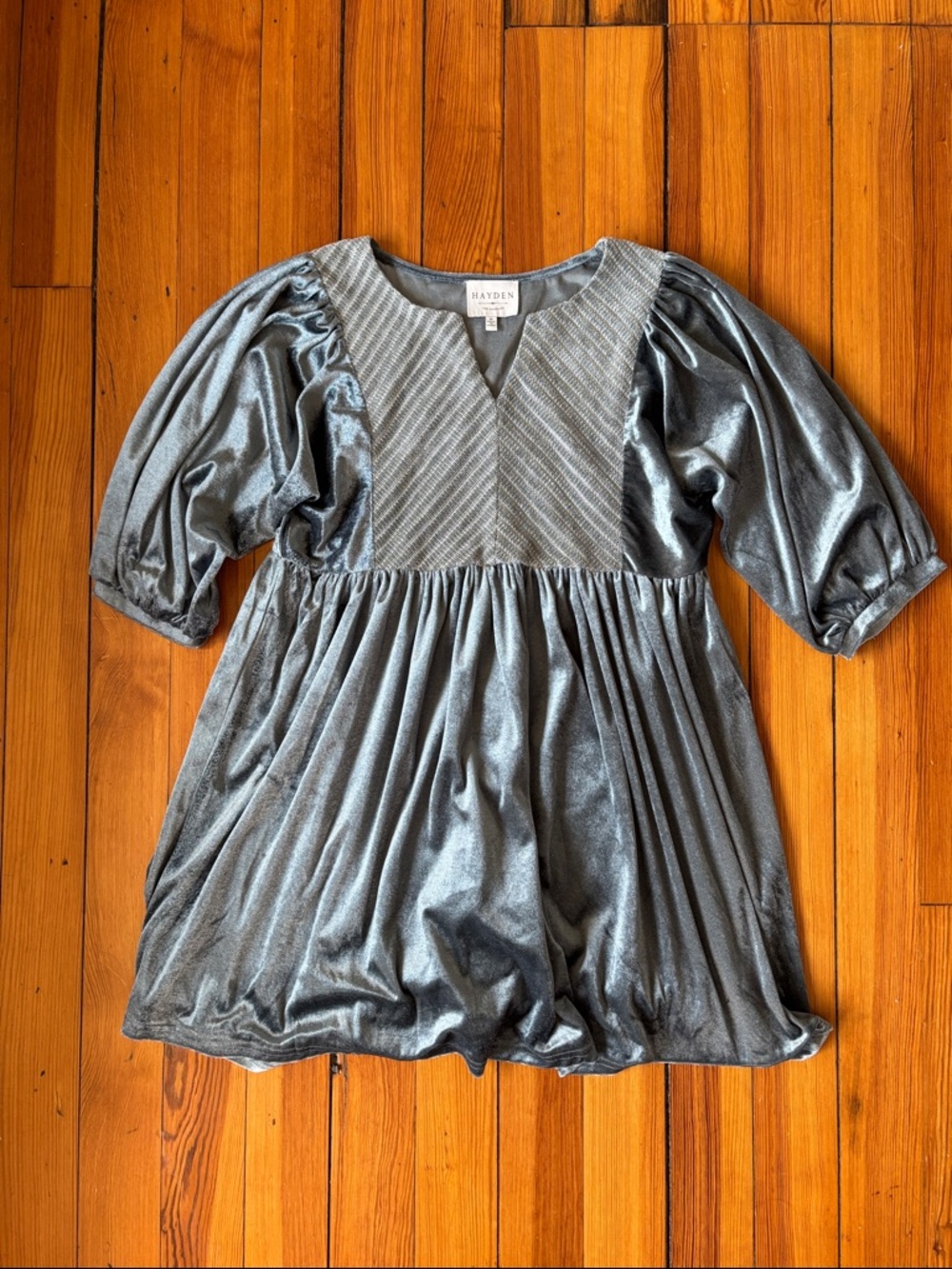 Hayden Metallic Silver/blue Puff-Sleeve Dress